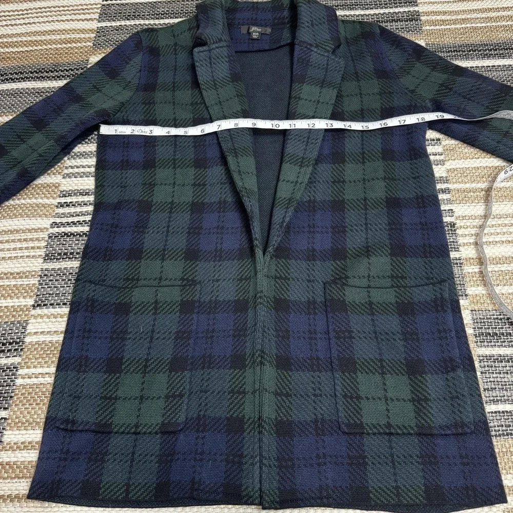 J.Crew Sweater Blazer Women's XXS Sophie Black Watch Plaid Open Front Pockets‎